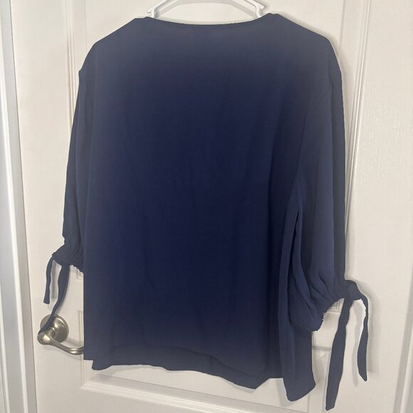 Worthington Womens V Neck Elbow Sleeve Blouse Navy, Size XL NEW - Picture 6 of 6
